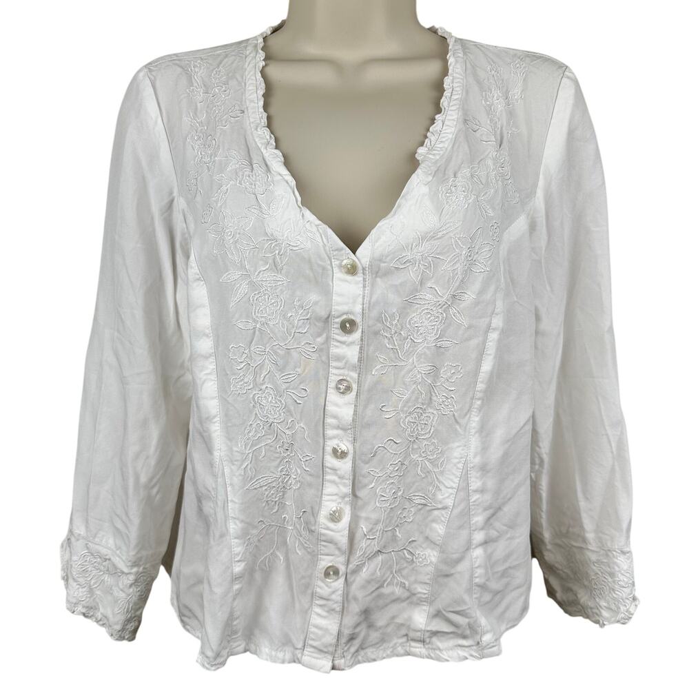 VTG Fresco Nomadic Traders Blouse Top Embroidered Y2K White M Edwardian Literary